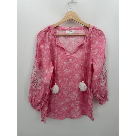 Charter Club Tops - Linen Charter Club Luxury Top Women Pink Floral Peasant Boho Size Small Tassels